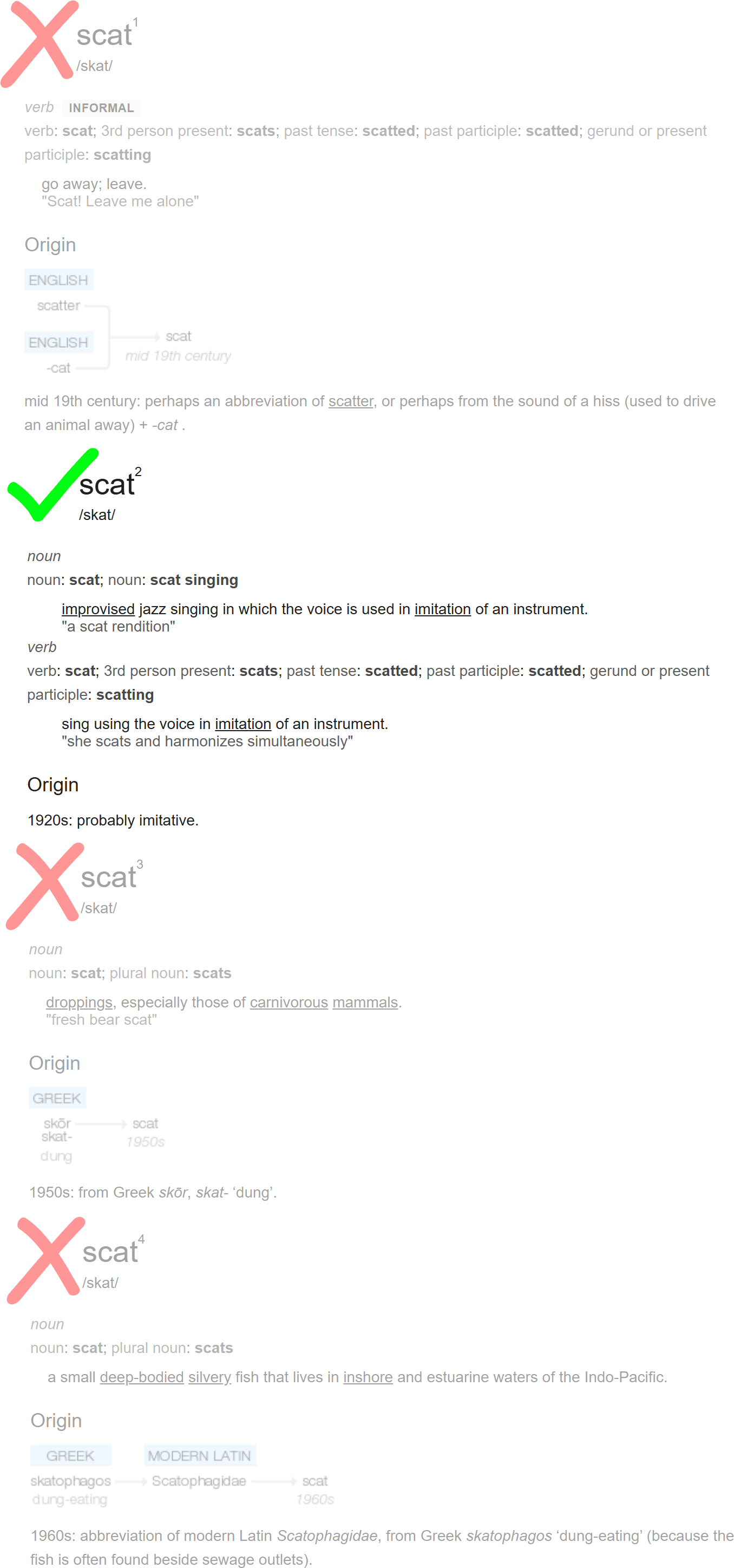 Alternate definitions for scat